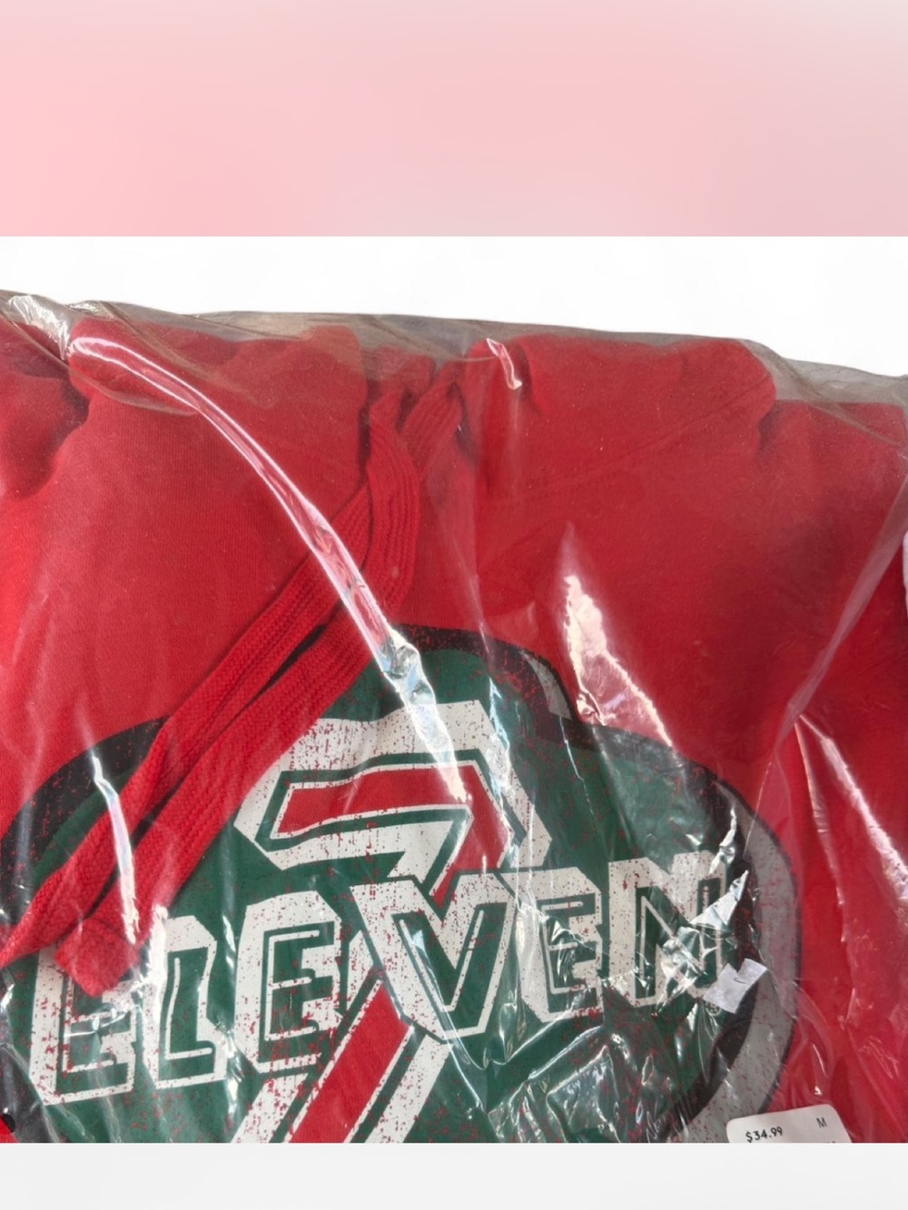 Red Graphic Hoodie with Green & White 7-Eleven Style Print